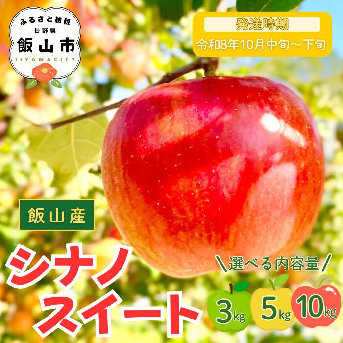 【ふるさと納税】2026年 先行予約 ＼ シナノスイート ／ 選べる 3kg / 5kg / 10kg ＜出荷開始：2026年10月中旬〜下旬頃＞ 【 りんご リンゴ 林檎 フルーツ 果物 信州 規格外 B品 産地直送 新鮮 オススメ 美味しい 甘い 長野県 飯山市 】(7-A24)