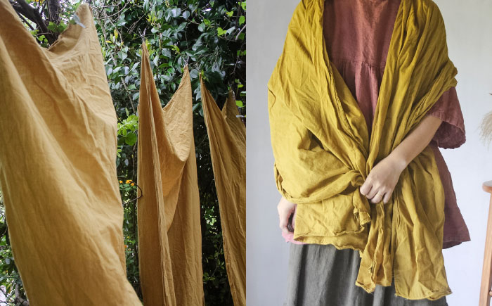 草木染め コットンショール 【柑子色】　/ 大判 ショール ストール 草木染め 綿 綿100 ファッション 小物 レディース メンズ ギフト 贈答 プレゼント / 大村市 / ISTIST [ACZW