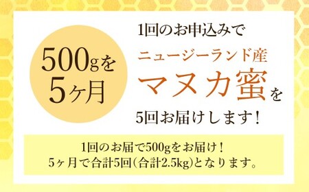【5ヶ月定期便】ニュージーランド産 マヌカ蜜 約500g×5ヶ月 ／ 計約2.5kg マヌカハニー マヌカ モノフローラル・マヌカハニー 蜂蜜 はちみつ ハチミツ 健康食品 定期便 杉養蜂園
