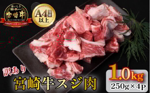 【訳あり・A4等級以上】宮崎牛 濃厚スジ肉 1.0kg程度   黒毛和牛 牛肉 和牛 赤身 スジ 牛すじ 牛スジ カレー 煮物