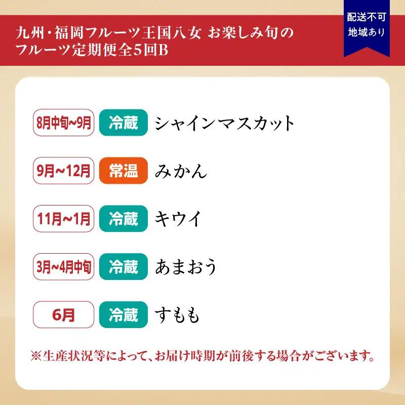 九州・福岡フルーツ王国八女 お楽しみ旬のフルーツ定期便【全5回】B＜配送不可：北海道・沖縄・離島＞ フルーツ 定期便  072-T010