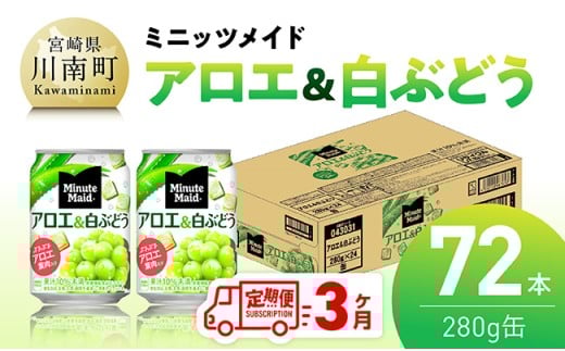 【3ヶ月定期便】ミニッツメイド「アロエ&白ぶどう」280g缶 72本（24本×3箱） 【 飲料 アロエ 白ぶどう 果汁 長期保存 定期便 】