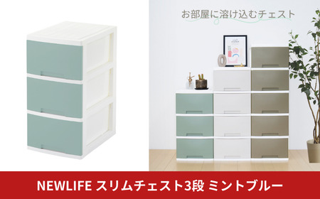 NEWLIFE スリム3段 ミントブルー 収納ケース 衣装ケース プラスチック 新生活 引っ越し 大容量 引き出し プラスチック 収納棚 おしゃれ 押入れ 押し入れ収納 リビング収納 【010S611】