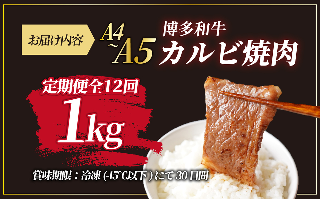 寄附額改定↓ ＜定期便・全12回＞A4/A5等級 博多和牛 カルビ 焼肉用 1kg（500g×2P）【ヒサダヤフーズ】