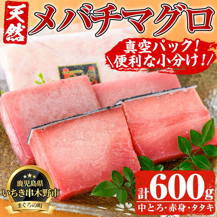 【ふるさと納税】天然メバチマグロ(中トロ・赤身)・タタキ(ネギトロ)セット(計600g)鮮度抜群の天然まぐろをお刺身や海鮮丼でご堪能ください！まぐろ 鮪 ねぎとろ 海鮮 トロ【海鮮まぐろ家】