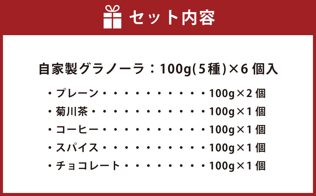 自家製グラノーラ 5種 詰め合わせ 100g×6個入り 計600g