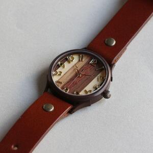 【5種類のナチュラルウッド】を組み合わせて作った文字盤が可愛い腕時計 Lサイズ インデックス有 ベルトカラー：茶 WB081L(45) 茶 腕時計