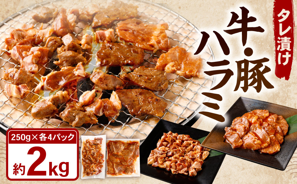 
            タレ漬け 牛ハラミ ・ 豚ハラミ 食べ比べ セット 各約250g×4パック 計約2.0kg ハラミ 牛肉 豚肉 お肉 味付き 味付き肉 岡山県 奈義町 冷凍
          