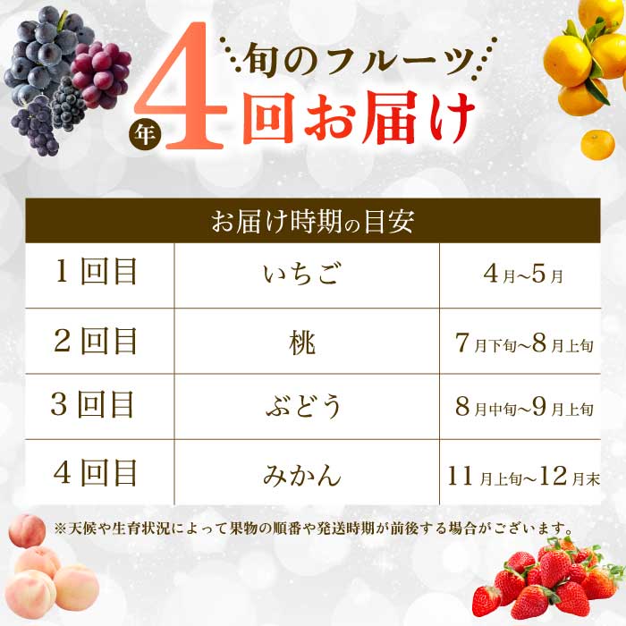 【年4回定期便】瀬戸内の恵みがいっぱい！人気の厳選フルーツ定期便 いちご  桃 ぶどう みかん 広島県三原市 イチゴ もも ブドウ 柑橘 T06