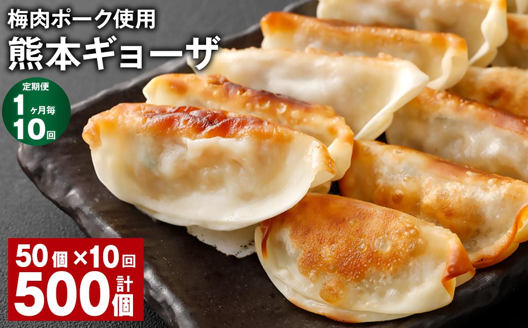 
【1ヶ月毎10回定期便】 梅肉ポーク使用 熊本ギョーザ 計500個（50個✕10回） 餃子 ぎょうざ 豚肉
