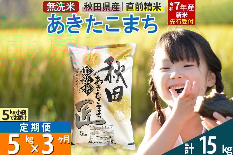 
            【無洗米】＜令和7年産 新米予約＞《定期便3ヶ月》秋田県産 あきたこまち 5kg (5kg×1袋) ×3回 5キロ お米  新米
          