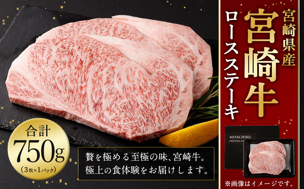 
            ＜宮崎牛 ロースステーキ 3枚 750g＞1か月以内に順次出荷 宮崎牛 ロース ステーキ 牛肉 国産 和牛
          