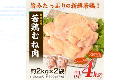 熊本県産 若鶏むね肉 約2kg×2袋 《30日以内に出荷予定(土日祝除く)》たっぷり大満足！計4kg！---fn_ftorimune_24_11000_4kg_30d---