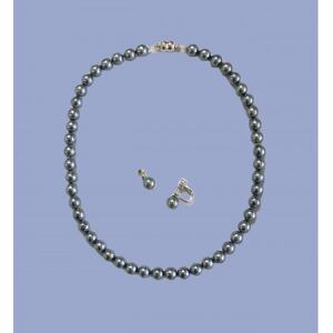 貝パールネックレス2点セット　マグネット留め具　グレー系(イヤリング)【配送不可地域：沖縄県】【1574225】