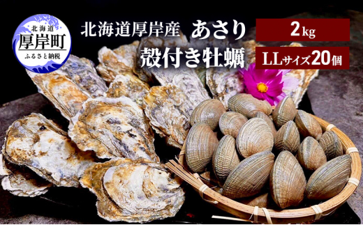 
北海道 厚岸産 あさり2kg 殻付き 牡蠣 LLサイズ 20個 [№5863-1005]
