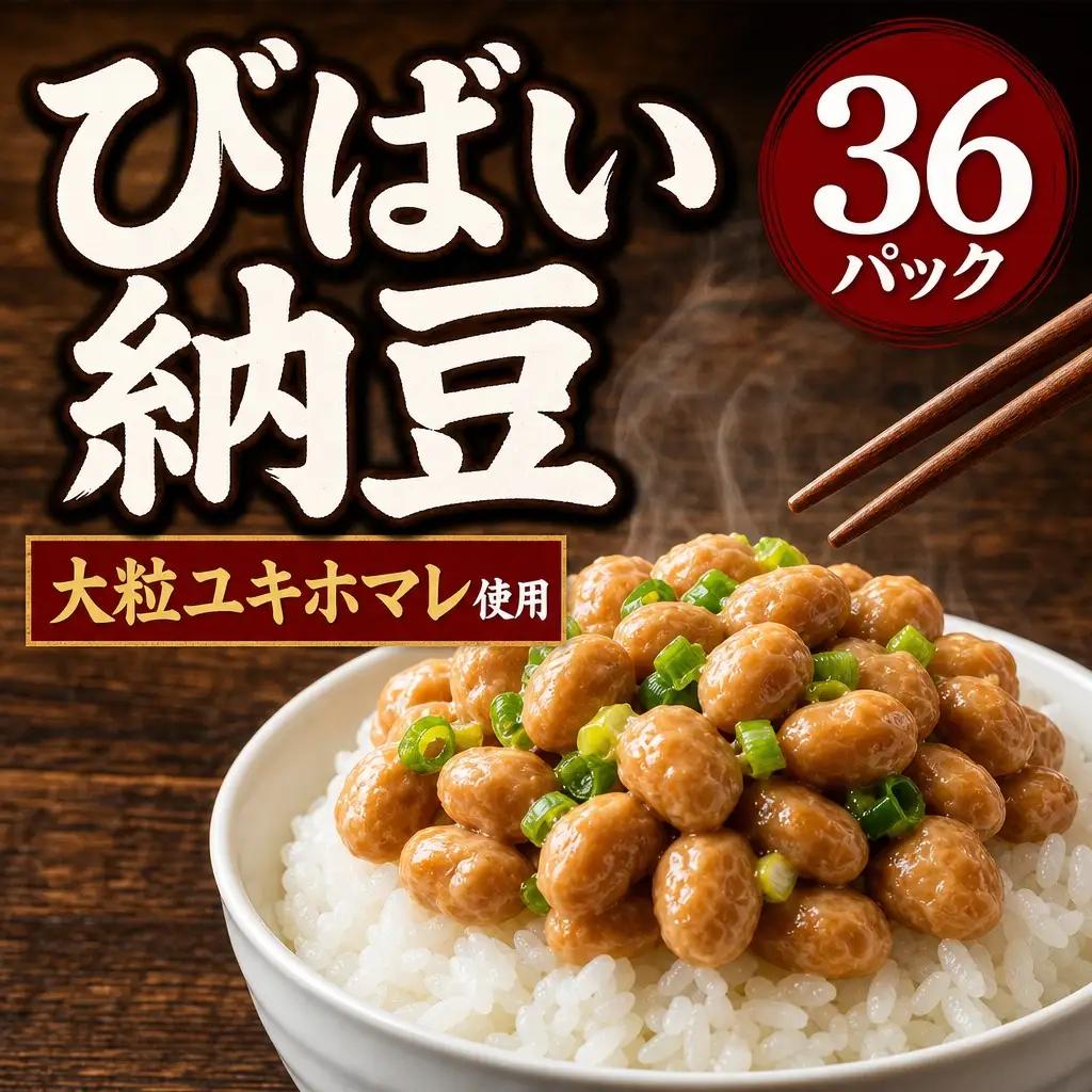 びばい納豆　北海道美唄市産大粒ユキホマレ100％使用40ｇ×36パックセット