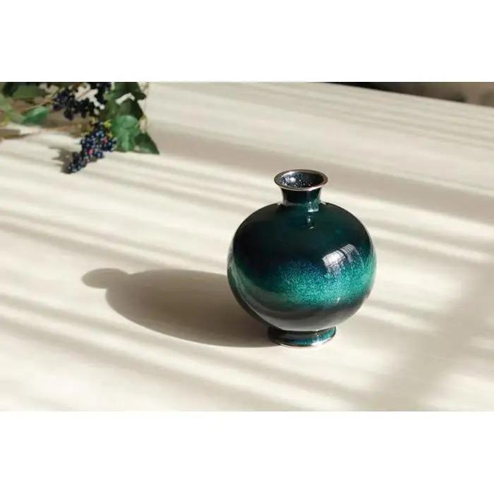 ★色：水（緑透け）★【尾張七宝窯元　加藤七宝製作所】４.５寸玉形花瓶　