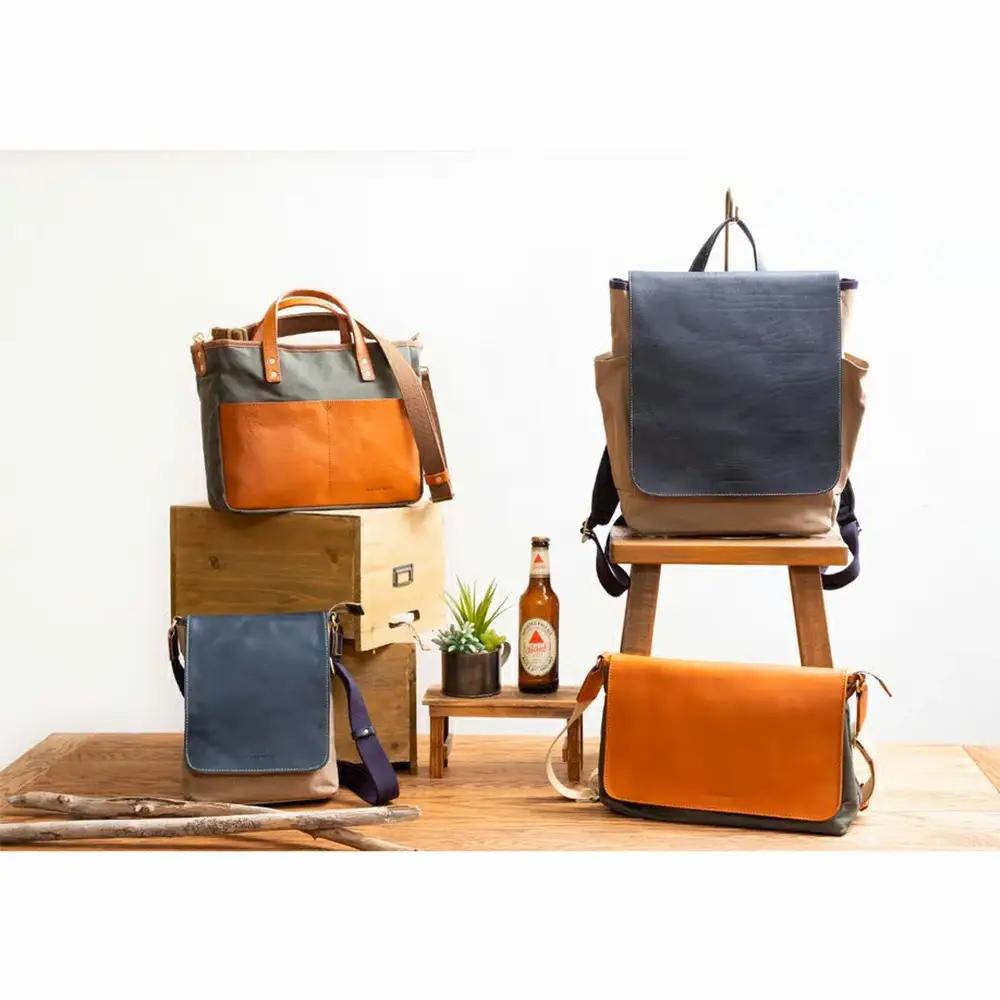 牛革かぶせ×帆布 ショルダーバッグM　ネイビー　【12203-0374-3】