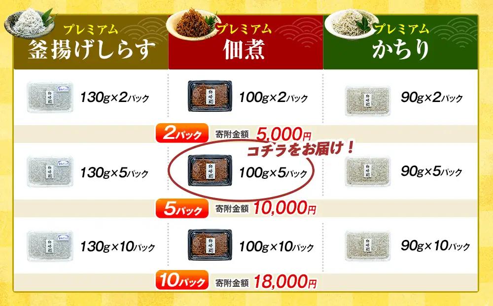 プレミアム 釜揚げ しらす 佃煮500g(100g×5p) 小分け 減塩 無添加 無着色 冷凍 愛知県 南知多町 ご飯 ごはん 丼 料理 国産 カネ成 シラス 人気 おすすめ シラス しらす しらすご