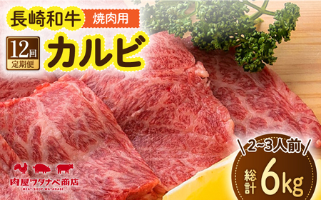 【12回定期便】 長崎和牛 焼肉 カルビ 約500g [ECT024]  国産 長崎和牛 和牛 カルビ かるび カルビ肉 焼き肉 牛肉 冷凍 ソース付き ギフト お祝い 定期 定期便