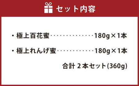 純国産 はちみつ 2本セット 計360g（極上れんげ蜜・極上百花蜜）