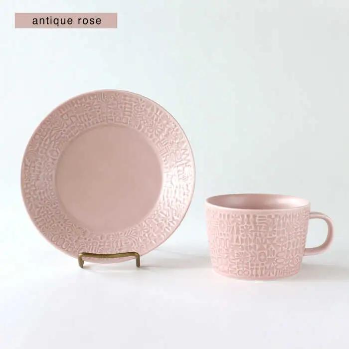 【波佐見焼】PATTERNED PLATE・MUG ペア 4点セット squall gray + antique rose　【BIRDS’ WORDS】[CF085]