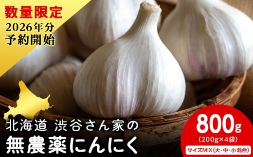 【数量限定】渋谷さん家の「無農薬 にんにく MIXサイズ 200gx4袋」