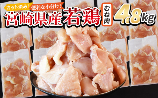 ＜宮崎県産若鶏切身 むね肉 4.8kg（300g×16袋）＞ 翌月末迄に順次出荷 【 からあげ 唐揚げ カレー シチュー BBQ 煮物 チキン南蛮 小分け おかず おつまみ お弁当 惣菜 時短 炒め物