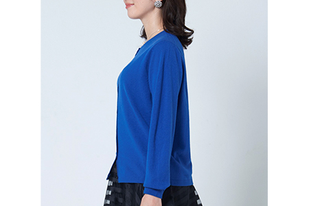 日本製 カシミヤ100% レディース クルーカーディガン ブルー Mサイズ [2570]