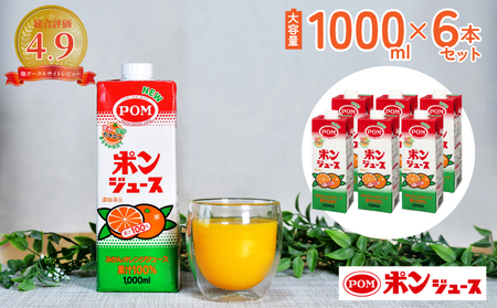 POM ポンジュース 1000ml 6本セット | ジュース みかんジュース 環境配慮 SDGs プラスチック減 紙パック 1L 1リットル 安全 POM 爽やか 香り オレンジ 果汁 酸味 甘味 バランス 温州みかん ブレンド コク 味わい ビタミン 健康 大容量 国産 冷蔵庫 ドアポケット 出し入れしやすい スクエアタイプ キャップ付き ファミリーサイズ 子ども 茨城県 常陸太田市