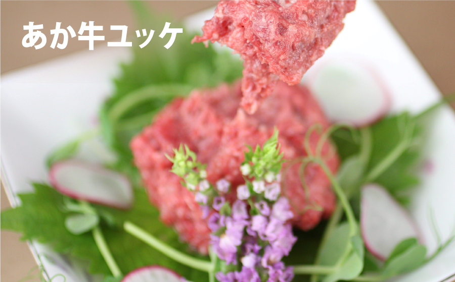 贅沢！生の食べ比べ～牛・馬～　あか牛ユッケ＆馬刺し　桜うまトロ付き　300g