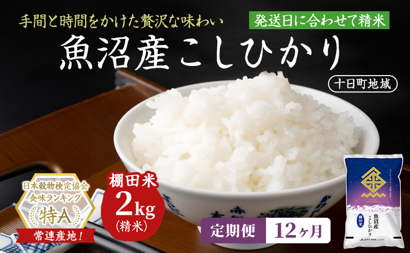 【令和8年産 先行予約】【12ヶ月定期便】魚沼産こしひかり 棚田米(十日町地域) 精米 2kg 米 お米 コシヒカリ 定期 十日町市