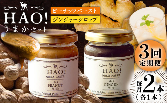 
            【3回定期便】＜HAO！うまかセット＞ ピーナッツペースト＆ジンジャーシロップ 計2本セット《小値賀町担い手公社》【小値賀町】濃厚 ピーナッツバター 落花生 生姜 スパイス 常温 [DAA041]
          