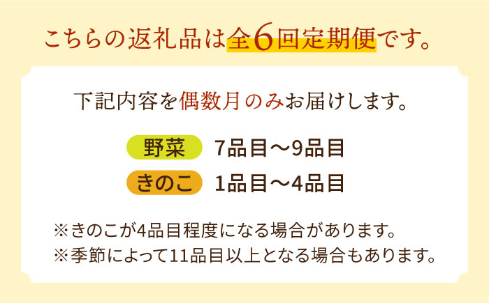 【6回定期便 偶数月コース】野菜定期便 キノコをセット 10品目以上  当日仕入れ当日発送！ 季節 旬 春 夏 秋 冬 新鮮 セット定期 南島原市 / 吉岡青果 [SCZ006]