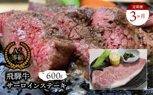 【３ヶ月定期便】Ａ5等級飛騨牛 サーロインステーキ600g 2025/9/19～