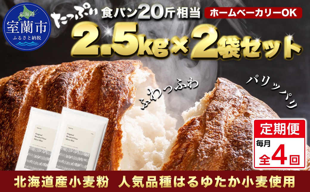 
            【毎月定期便】北海道産 はるゆたかブレンド小麦粉 シルバーライズ（パン用強力粉）5kg 全4回【ふるさと納税 人気 おすすめ ランキング 小麦 小麦粉 粉 シルバーライズ はるゆたか ブレンド パン用 強力粉 穀物 国産 北海道産 食パン パン こむぎ こむぎこ ギフト 贈答 プレゼント 贈り物 定期便 北海道 室蘭市 送料無料】MROBI028
          