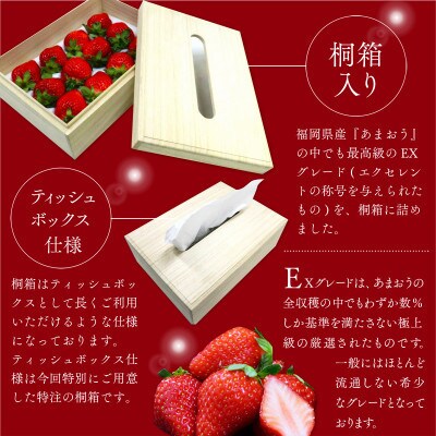 【先行受付】ティッシュボックス用特別仕様の桐箱入りプレミアムあまおうEX400g×1パック(宇美町)【配送不可地域：離島】