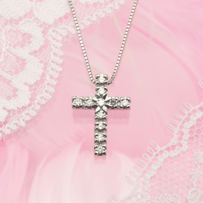 
                  PT900/PT850 0.3ctダイヤモンド十字架 ペンダントネックレス　HH-019121【1510015】
                