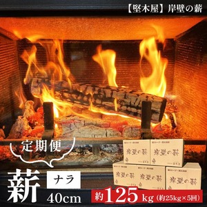 【5回定期便】ナラ40cm 25kg × 5回  約125kg 薪 乾燥薪 薪ストーブ 焚火 焚き火 キャンプ アウトドア 暖炉 ストーブ 縦型ストーブ 中型ストーブ 大型ストーブ 舞鶴市 国産