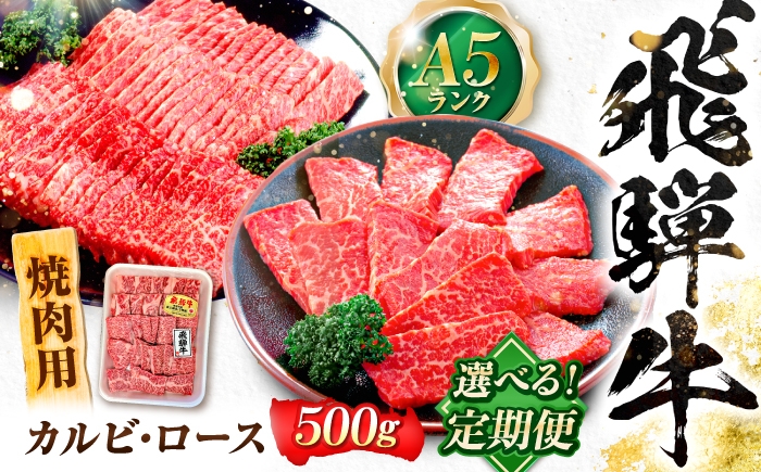 
                  【選べる定期便回数】飛騨牛 A5等級 焼肉用 カルビ・ロース 500g 牛肉 肉 お肉 焼き肉 BBQ 岐阜市 / 肉の松久 [ANIP033]
                