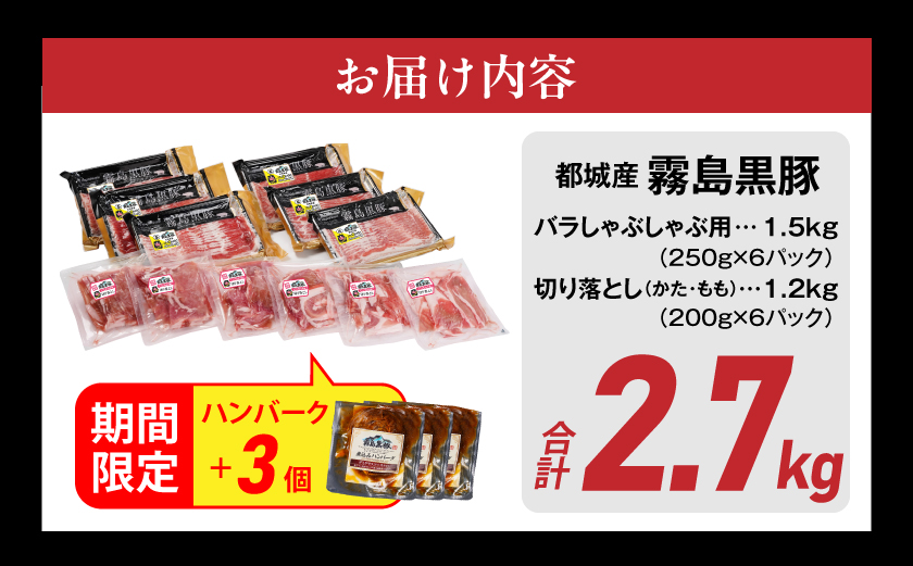 家計応援キャンペーン!霧島黒豚バラしゃぶ&切り落とし2.7kgセット+ハンバーグ_AC-2804-CP