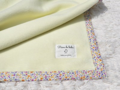 名入れ可 綿100% ベビー毛布 (クリームイエロー／花) 85×115cm 毛布の町泉大津市産 [3340]