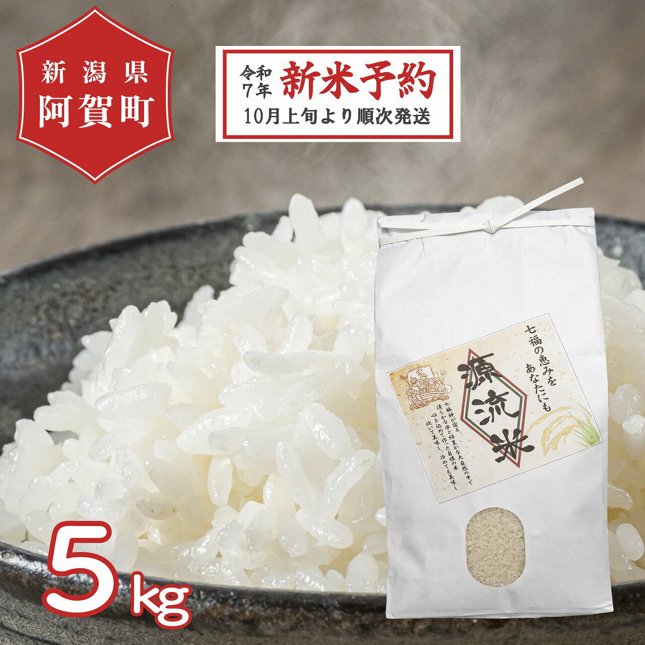 【ふるさと納税】 《新米予約》 米 5kg 新潟県産 コシヒカリ 令和7年産 阿賀 上川 源流米 | 七福の恵 こしひかり 白米 精米 送料無料 お取り寄せ お米 ※2025年10月上旬頃より順次発送