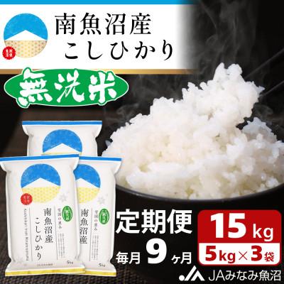 ふるさと納税 南魚沼市 【毎月定期便】≪無洗米≫南魚沼産こしひかり 精米 15kg(5kg×3袋) 全9回