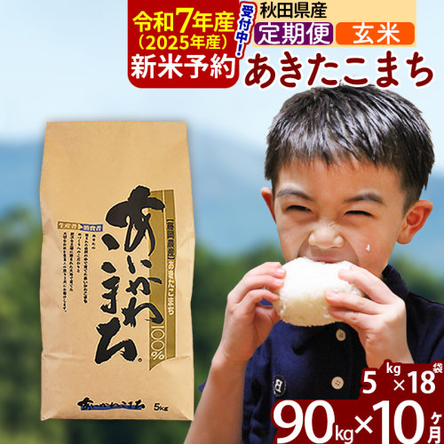 ※令和7年産 新米予約※《定期便10ヶ月》秋田県産 あきたこまち 90kg【玄米】(5kg小分け袋) 2025年産 お届け周期調整可能 隔月に調整OK お米 藤岡農産