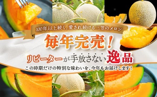 【SDGs】《2025年分受付中》大玉！とろける食感と甘い香り北海道三笠メロン3玉入（4.5kg～4.8kg）