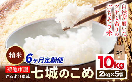 【6ヶ月定期便】令和7年産 精米 七城のこめ 10kg《30日以内に出荷予定(土日祝除く)》熊本県 菊池市 米 白米 ヒノヒカリ でんすけ農場