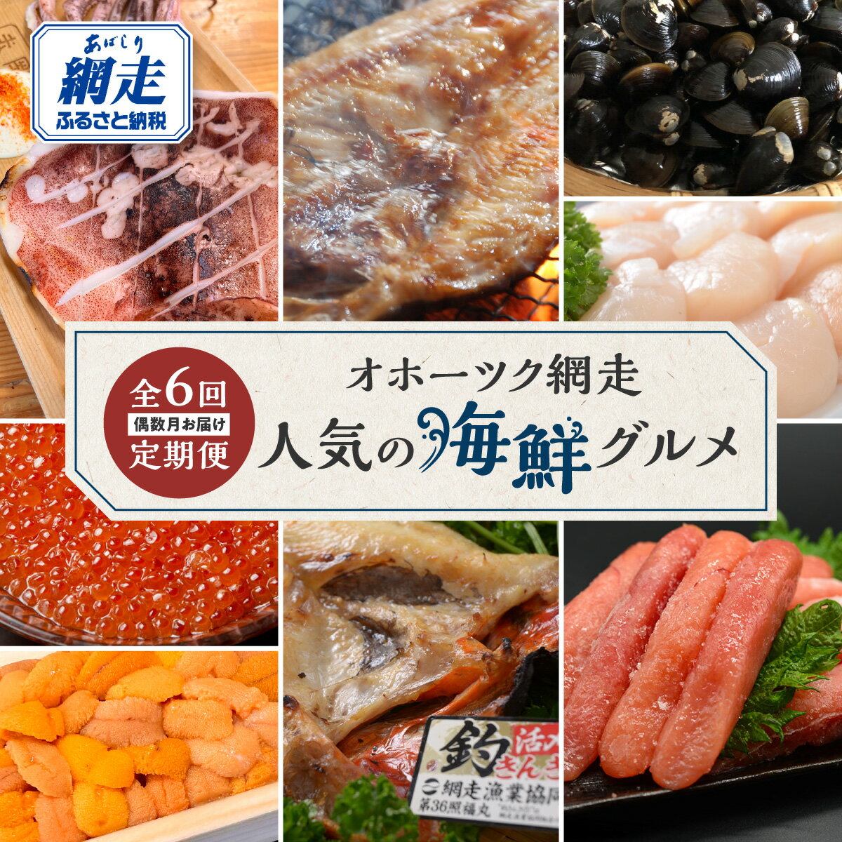 【ふるさと納税】【 定期便 】オホーツク 網走 人気 海鮮グルメ 偶数月お届け 定期便 全 6回【 ふるさと納税 定期便 人気 ふるさと 定期 おすすめ ランキング たらこ ホタテ しじみ うに いくら いか ほっけ 釣きんき 海鮮 定期便 6か月 ていきびん ていき 北海道 】