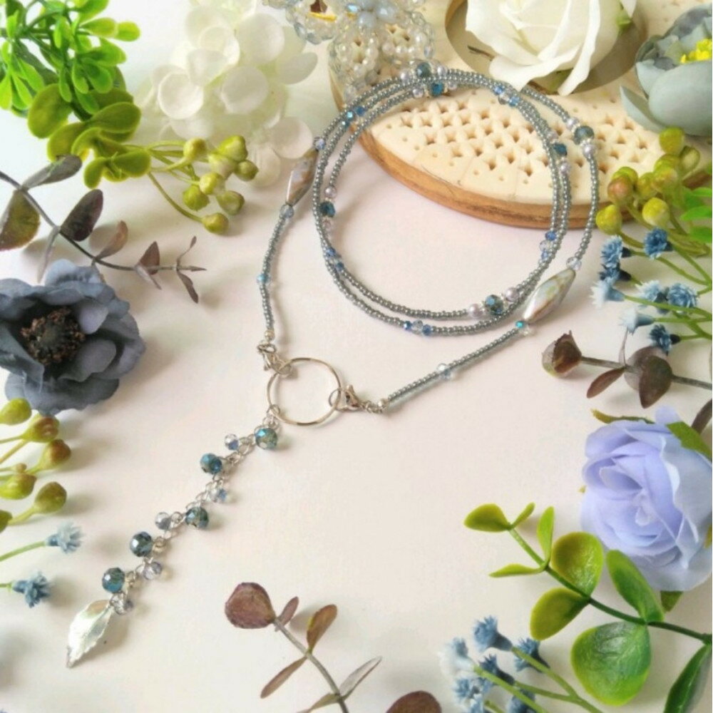 【ふるさと納税】4way　メガネチェーン　ラリエット　メガネホルダー　ロングネックレス　マスクチェーン　ブルー系 | アクセ ファッション 人気 おすすめ 送料無料