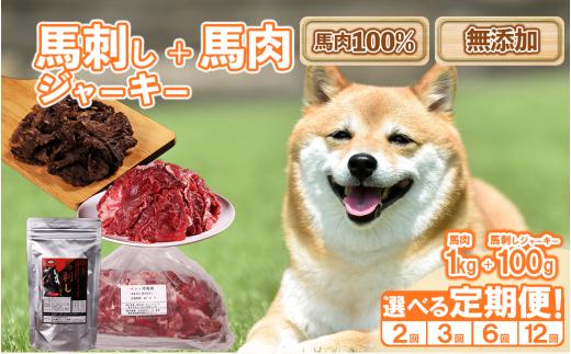 【定期便6回】ペットフード 馬刺し ジャーキー 100g +馬肉 1kg 満喫セット おやつ 肉 馬肉 ドッグフード 定期便 ペット用 馬刺 無添加 小分け 高たんぱく質 低脂質 ヘルシー 熊本県 水上村